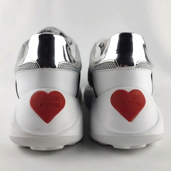 LOVE MOSCHINO Logo Women's White Chunky Slip On Sneakers Leather Logo Band Sz 38 - Picture 8 of 16